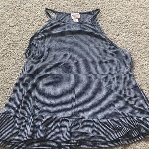 High Neck blue and white striped peplum tank